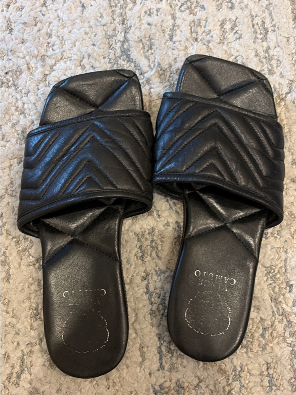 Vince Camuto Black Quilted Slide Sandals